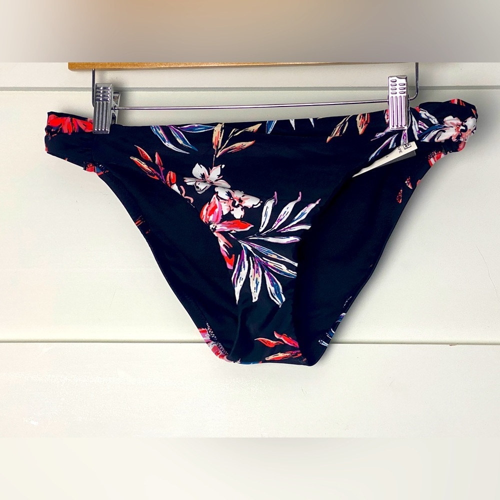 Bar III Floral-Print Hipster Bikini Bottoms Women's  L Black Multi
